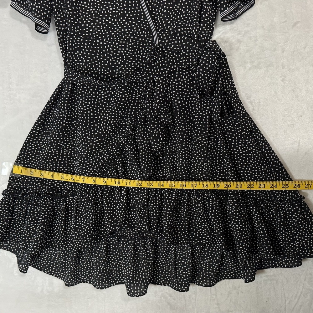 Max Studio True Wrap Dress Size S Black & White Polka Dot Ruffle Sleeve V Neck - Picture 14 of 16